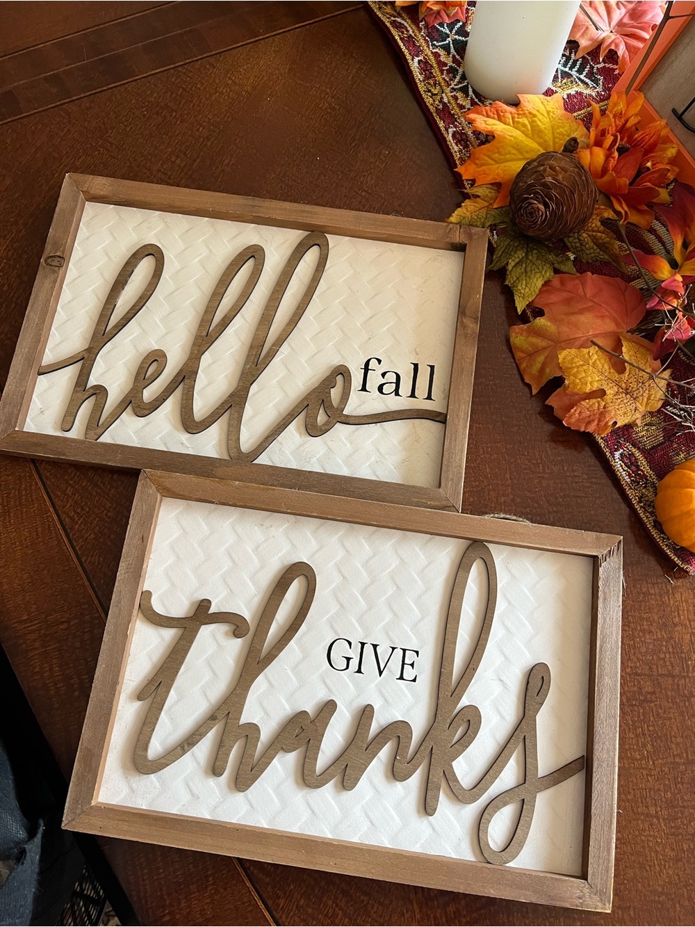 Fall Wall Decor Signs Set of 2 Brown White